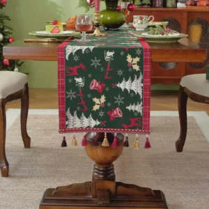 Christmas Yarn-Dyed Jacquard Green Table Runner Household Polyester Tablecloth Table Runers End Curtain Cover Towel Decor Home