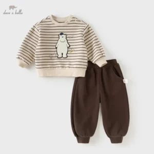 Boys Striped Bear Sweatshirt & Pants Two-Piece Set Apparel