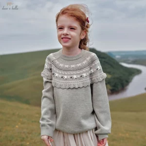 Girls Jacquard Pattern Knitted Pullover Sweater Apparel