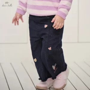 Girls Winter Plush Thick Denim Trousers Apparel