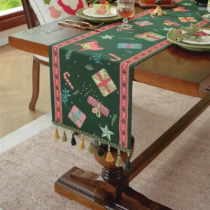 Christmas GreenTable Runner Yarn-Dyed Jacquard Household Polyester Tablecloth Table Runers End Curtain Cover Towel Decor Home