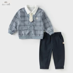 Boys Plaid Knitted Cardigan & Pants Two-Piece Suit Apparel